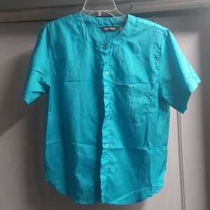 Women's Teal Casual Button Down Blouse, Sz 10